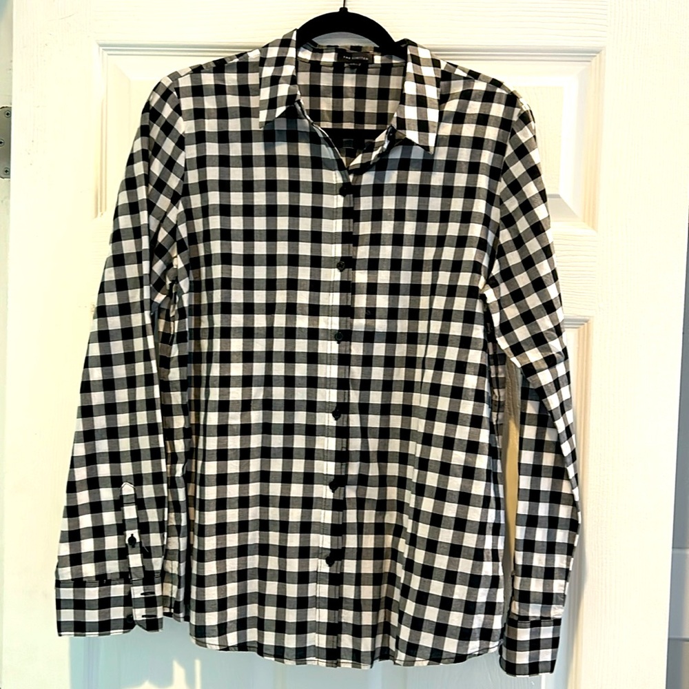 Limited Button Down Black and White Checkered Blouse - Size L